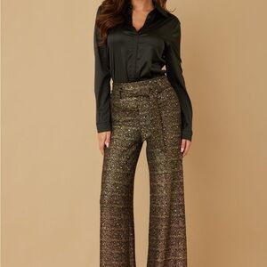 Elegant Black and Gold Women's Wide-Leg Pants